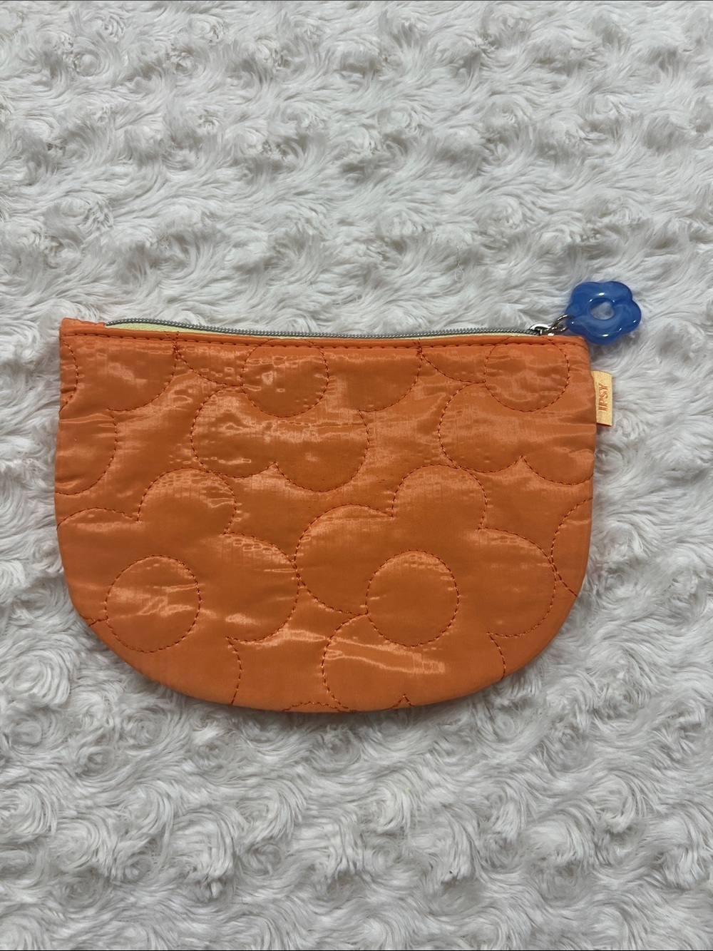 IPSY Orange Quilted Flower Zipper Pouch Makeup Bag
